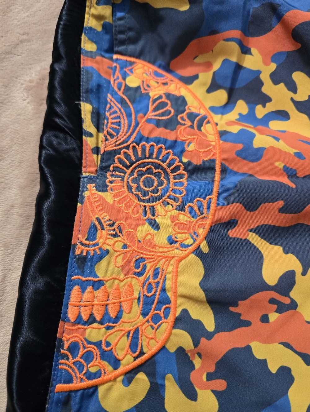 Bain De Mer Blue Multicolor Camouflage Orange Sugar Skull Swim Shorts Medium - Picture 2 of 14